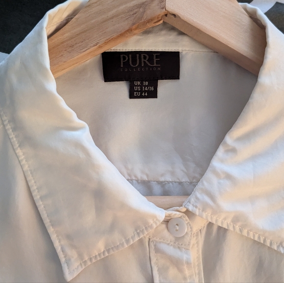 PURE Collection Cream Button Down Shirt Long Sleeve 100% Silk- US 14/16 - Picture 9 of 11